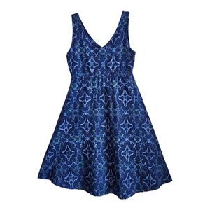 FRESH PRODUCE Women S / M Dress Babydoll Sleeveless Blue Green Tile Pattern USA
